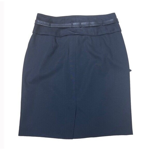 ELIE TAHARI Pencil Knee Skirt Black Wool Leather Tie-Waist Pockets Career 2 EUC - Picture 2 of 8